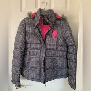 US Polo Assn black and hooded coat. Size Large